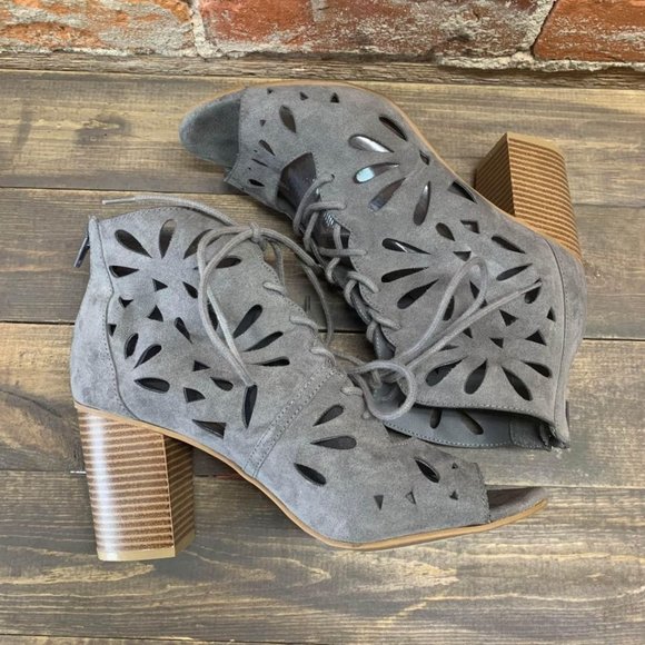 Rampage Vinnie Gray Lace Up Block Heel Sandals Size 9.5 - Picture 4 of 6